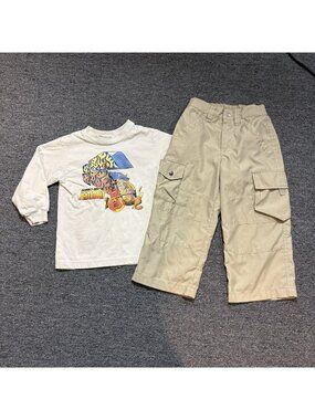 Vintage Y2K Boys 4T Scooby Doo T-Shirt & Tan Wide-Leg Cargo Pants Outfit/Set
